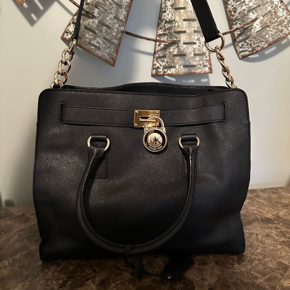 Michael Kors Black Saffiano Leather Satchel with Gold Hardware